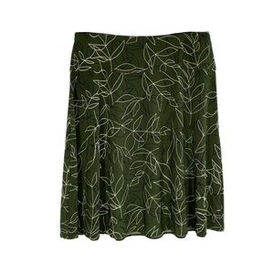 Rob & Ali Dark Olive Leaf Line Print Stretch Skirt
